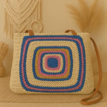 Mélange de 3  (soit 11,50€) Sacs à Main Carré en Raphia - Couleurs Assorties - Style Bohème Estival – Image 2