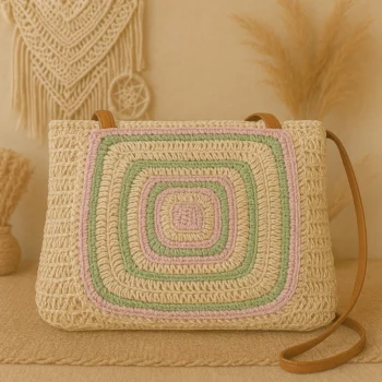 Mélange de 3  (soit 11,50€) Sacs à Main Carré en Raphia - Couleurs Assorties - Style Bohème Estival