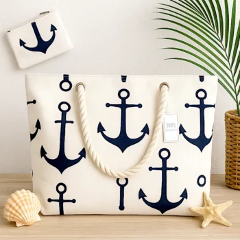Mélange de 6 (soit 3,75€) Sacs de Plage avec Porte-Monnaie GROSSES ANCRES MARINES - Couleurs Assorties – Image 3