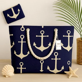 Mélange de 6 (soit 3,75€) Sacs de Plage avec Porte-Monnaie GROSSES ANCRES MARINES - Couleurs Assorties – Image 4