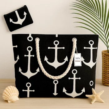 Mélange de 6 (soit 3,75€) Sacs de Plage avec Porte-Monnaie GROSSES ANCRES MARINES - Couleurs Assorties – Image 2