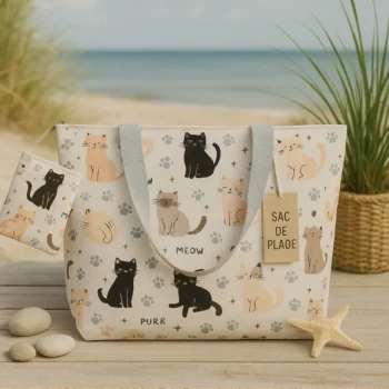 Mélange de 6 (soit 3,75€) Sacs de Plage avec Porte-Monnaie CHATS - Couleurs Assorties – Image 2