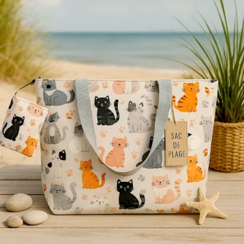 Mélange de 6 (soit 3,75€) Sacs de Plage avec Porte-Monnaie CHATS - Couleurs Assorties – Image 5