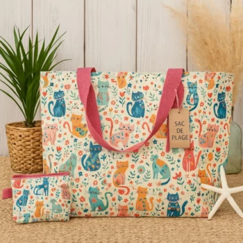 Mélange de 6 (soit 3,75€) Sacs de Plage avec Porte-Monnaie CHATS - Couleurs Assorties – Image 4