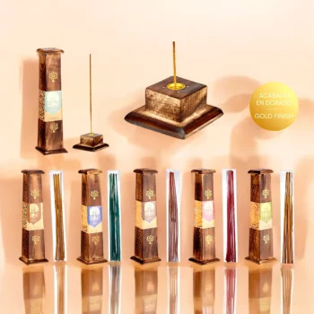 Lot de 12 (3,80€ Pièce) : Support d’Encens en Bois "Tree of Life" – Finition Dorée + Encens – 6 Parfums Assortis – Image 2