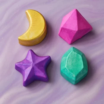 Présentoir de 24 (Soit 0,40€ Pièce) : Bombes de Bain Formes Célestes – Étoile, Lune & Gemmes Pailletées