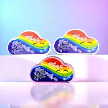 Présentoir de 12 (Soit 1€ Pièce) : Bombes de Bain Nuage Arc-en-Ciel – Effet Moussant et Coloré