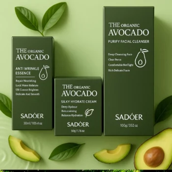 Lot de 3 Soins Visage à l’Avocat – SADOER (Sérum, Nettoyant, Crème)