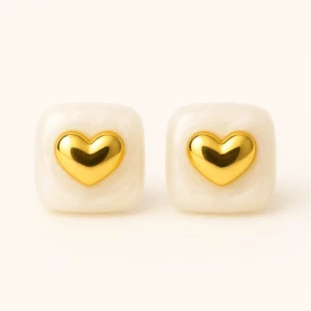 Présentoir de 12 paires (soit 0,90€ la paire) : Paires de Boucles d’Oreilles Nacrées Cœur Doré – Modèle Acier – Image 5