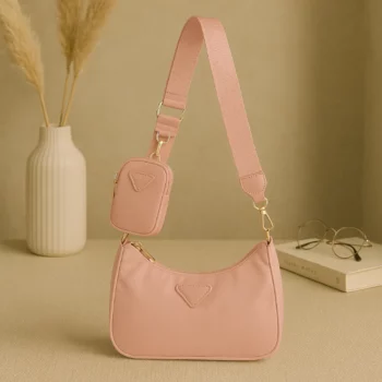 Sac à bandoulière Tissu avec Pochette assortie ROSE