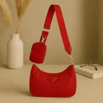 Sac à bandoulière Tissu avec Pochette assortie ROUGE