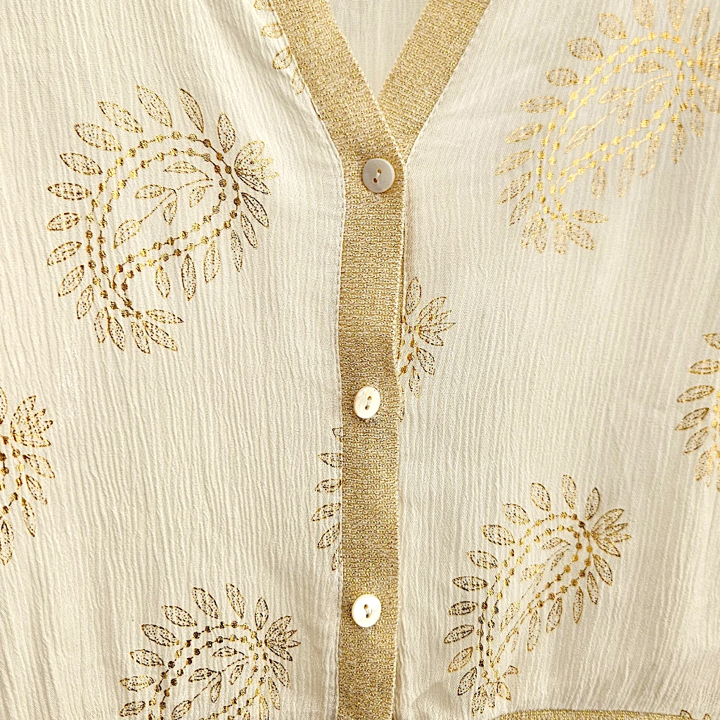Lot de 3 (Soit 3.80€ Pièce) Top-Gilet 4 boutons Manches 3/4 larges Motif Paisley doré - MADE IN ITALY – Image 3