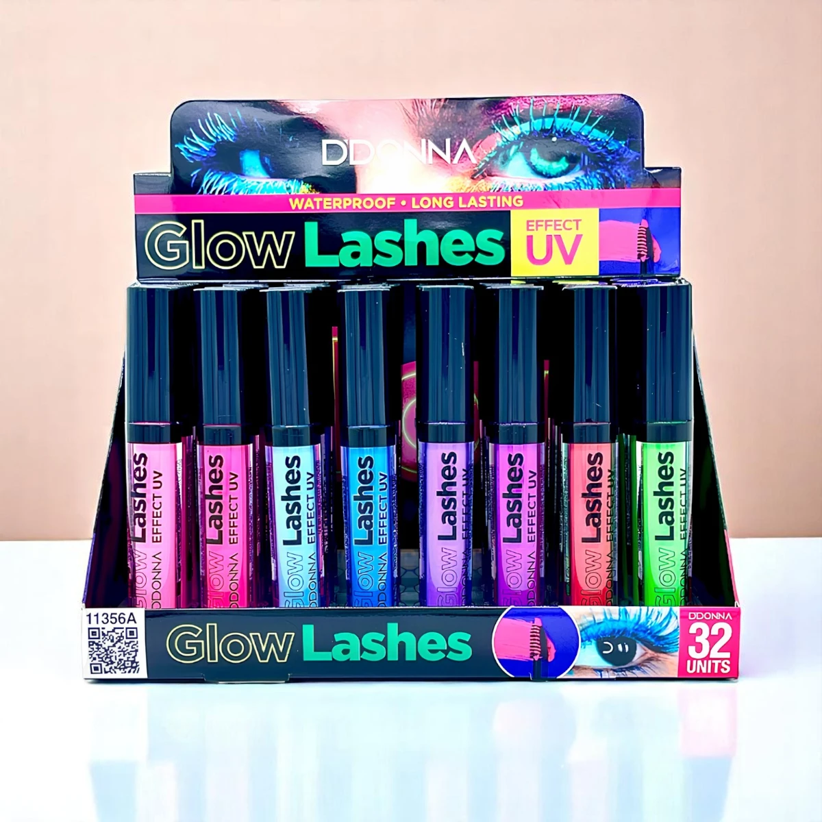 gloss ddonna 11356A effect uv Présentoir de 32 (soit 0,98€ l'unité) Mascara Glow Lashes UV - DDONNA – Image 1