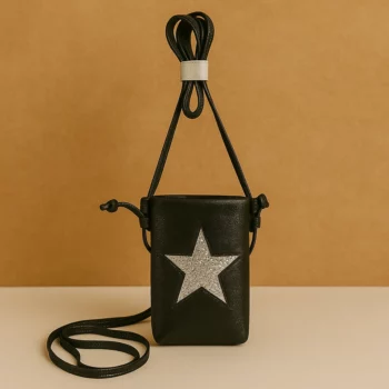 Petit Sac à Main Bandoulière avec Étoile Pailletée - Noir