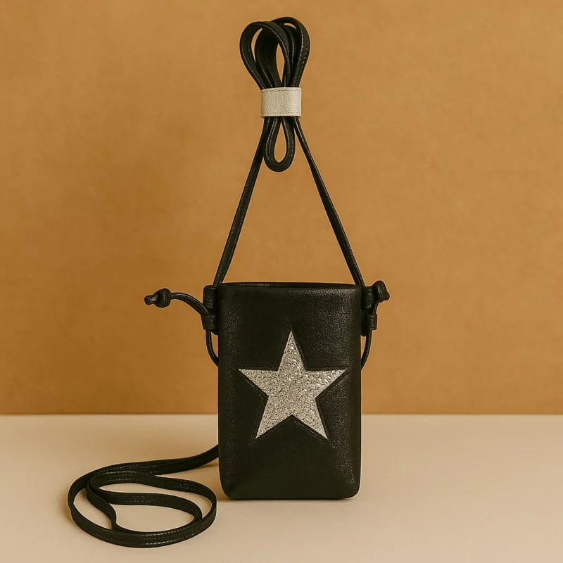 Petit Sac à Main Bandoulière avec Étoile Pailletée - Noir