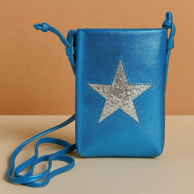 Petit Sac à Main Bandoulière avec Étoile Pailletée - Bleu