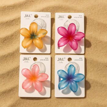Carton de 12 (soit 1,25€ Le Coffret) : Pinces à Cheveux Fleur – 4 Couleurs Assorties (3 par Couleur)