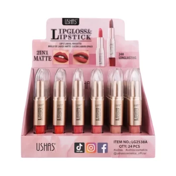 Présentoir de 24 (soit 1,35€ unité) : Rouge à Lèvres & Gloss 2.en.1  - USHAS – Image 3
