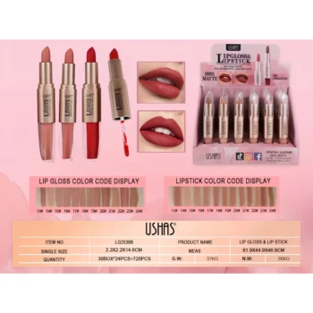 Présentoir de 24 (soit 1,35€ unité) : Rouge à Lèvres & Gloss 2.en.1  - USHAS – Image 5