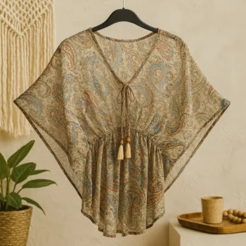 Lot de 10 (Soit 2,20€ Pièce) Mélange de Couleur de Top Manches courtes Chauve-Souri - Motif Paisley coloré – Image 3