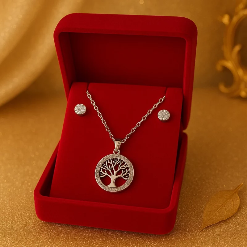 Coffrets Collier et Boucles d'oreilles - Arbre de Vie & Argenté et Strass