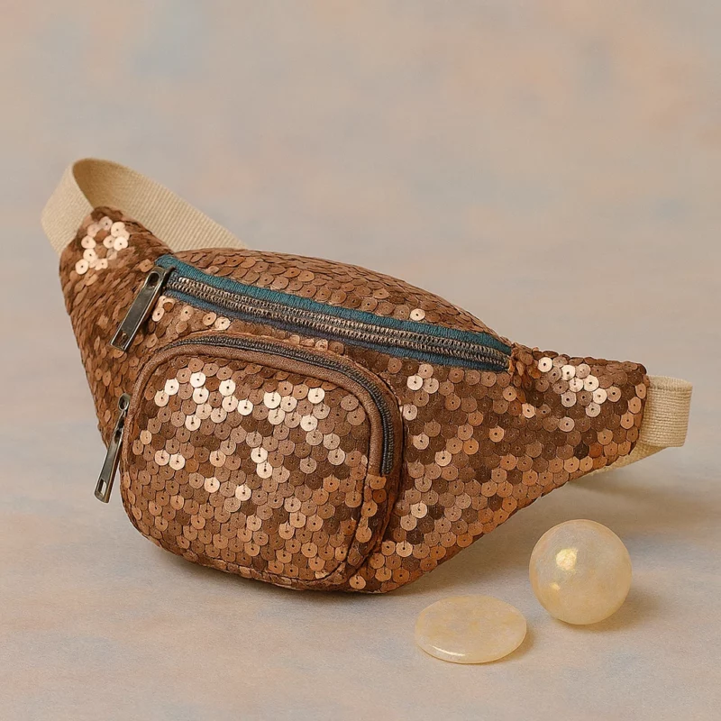 Sac Banane à Sequins – Look Brillant & Pratique – Couleur Cuivré - Sangle Noir