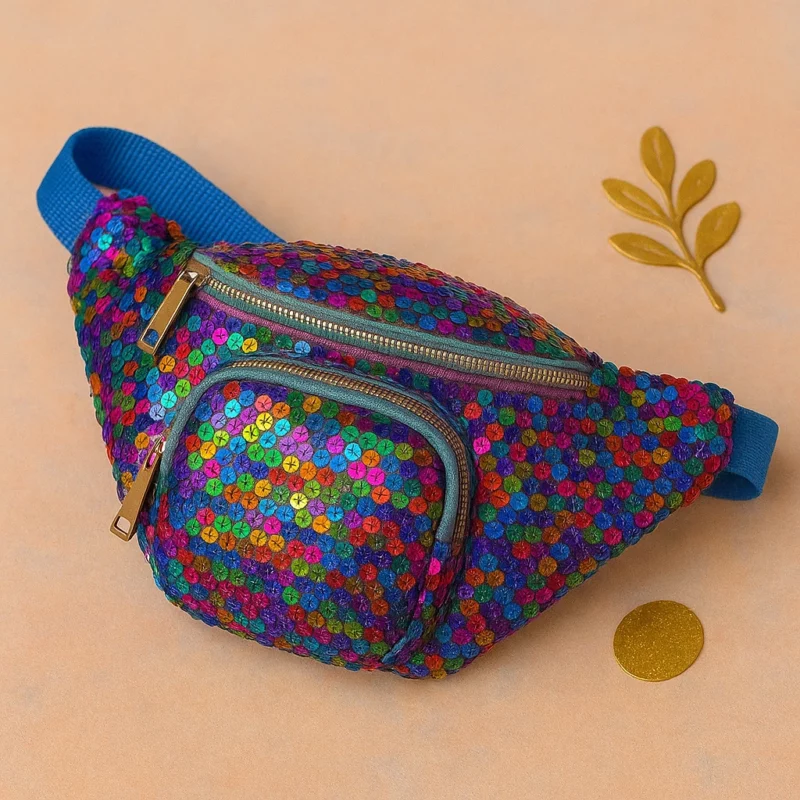 Sac Banane à Sequins – Look Brillant & Pratique – Multicolore - Sangle Noir