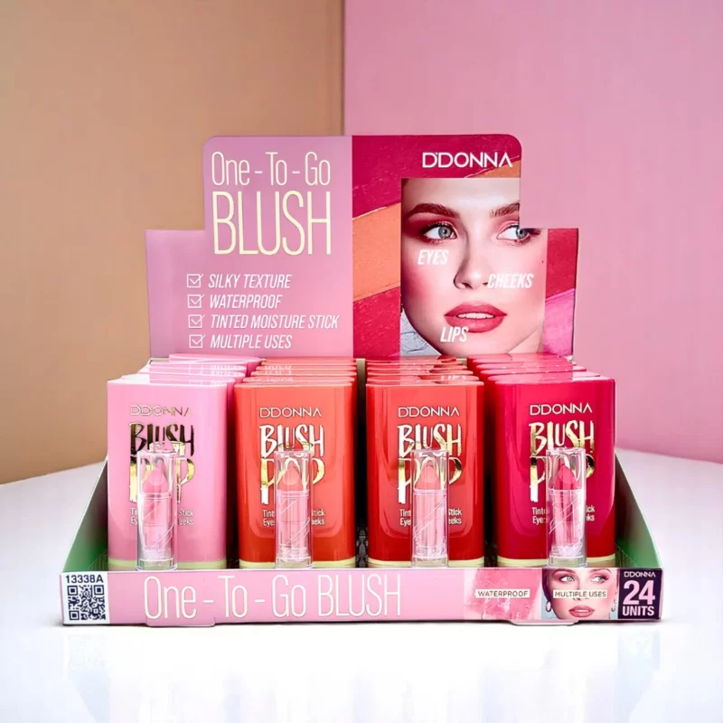 Présentoir de 24 (1,24€ pièce) : Blush "3 en 1" en Stick ONE-TO-GO - D'Donna