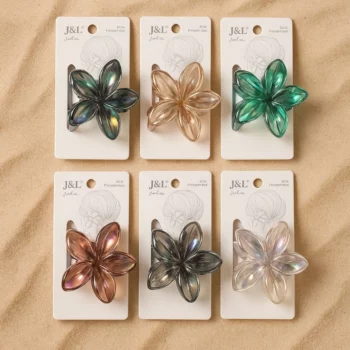 Carton de 12 (soit 1,25€ Le Coffret) : Pinces à Cheveux Fleur – 6 Couleurs Assorties (2 par Couleur)