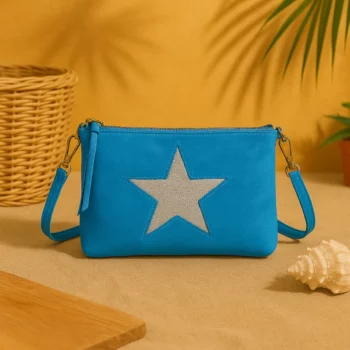 Petit Sac à Main Simili Peau Brillante avec Étoile - Bleu