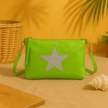 Petit Sac à Main Simili Peau Brillante avec Étoile - Vert