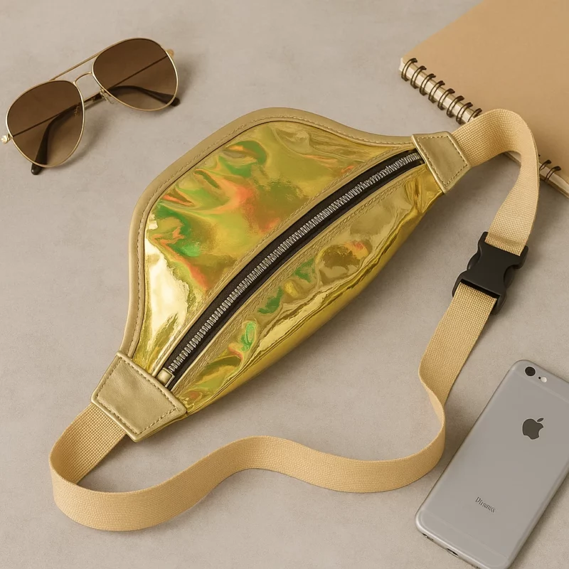 Sac Banane Compact Effet Brillant – 30×10×8 cm - Doré
