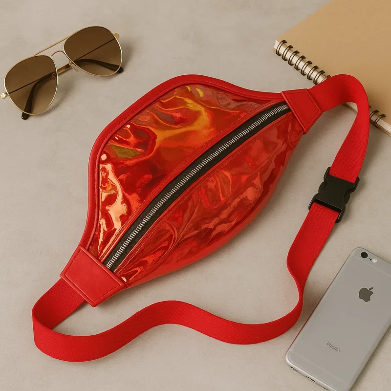 Sac Banane Compact Effet Brillant – 30×10×8 cm - Rouge