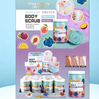 Présentoir de 12 (2,80€ unité) : Gommage corps nourrissant & régénérant – Fruits bleus – Kiss Beauty – Image 2