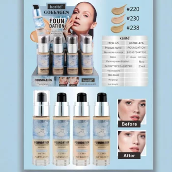 Présentoir de 12 (2,05€ unité) : Base de maquillage collagène – Karité – Longue tenue – Image 2