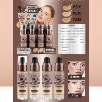 Présentoir de 12 (2,05€ unité) : Base de maquillage à la bave d’escargot – Karité – Longue tenue – Image 2
