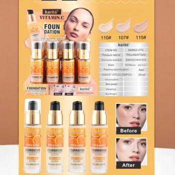Présentoir de 12 (2,05€ unité) : Base de maquillage à la vitamine C – Karité – Longue tenue – Image 2