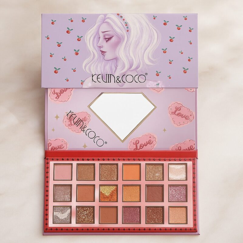Lot de 4 (3,70€ Pièce) : PALETTE D'OMBRES À PAUPIÈRES 18 COULEURS – CHERRY ROMANCE – KEVIN & COCO