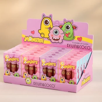 Présentoir de 24 : Set 3 Gloss pour lèvres MONSTER – Kevin & Coco