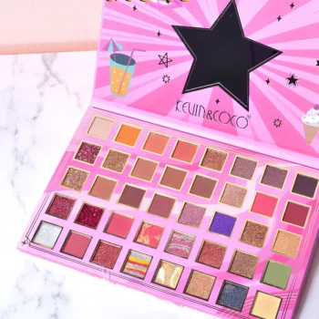 Lot de 4 (5,25€ Pièce) : PALETTE D’OMBRES À PAUPIÈRES 40 COULEURS – GLITTER STAR PINK – KEVIN & COCO – Image 2