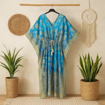 Lot de 5 Couleurs mélangées (3,50€ Pièce) : Robe style CAFTAN motif ethnique Couleurs Aléatoires MADE IN INDIA
