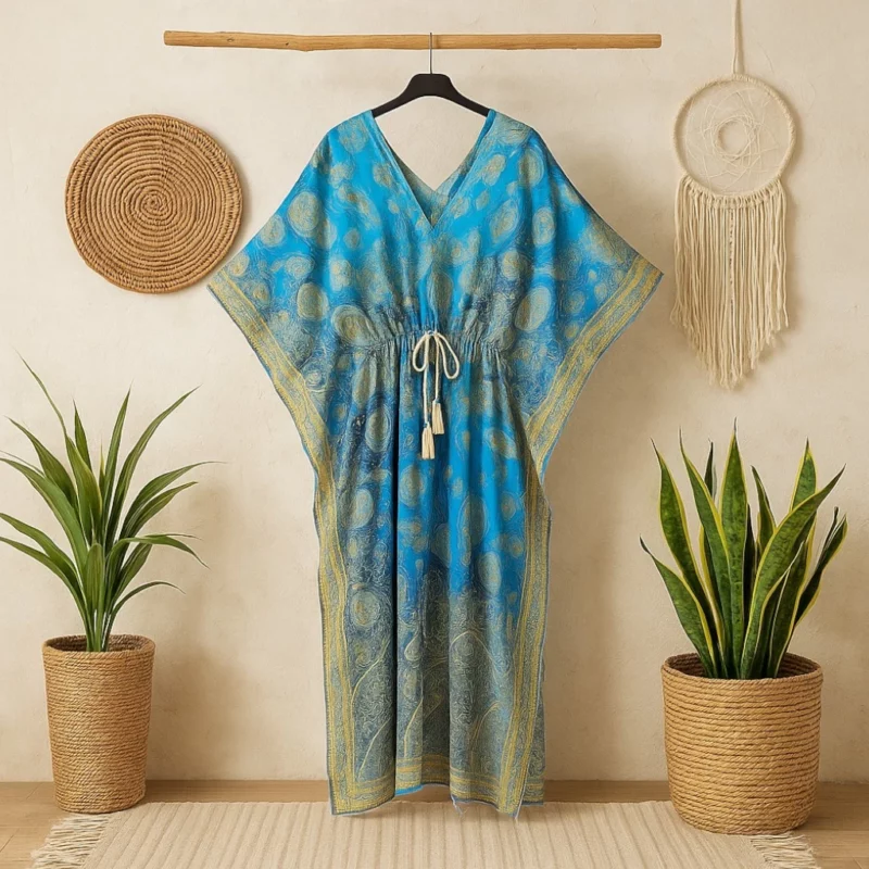 Lot de 5 Couleurs mélangées (3,50€ Pièce) : Robe style CAFTAN motif ethnique Couleurs Aléatoires MADE IN INDIA