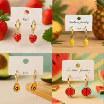 Lot de 12 (1,60€ Pièce) : Boucles d'Oreilles avec Petit Fruit coloré – Acier Inoxydable