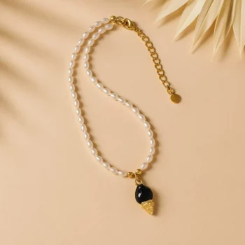 Lot de 12 (1,90€ Pièce) : Colliers Dorés avec Petit Pendentif Océan – Perles Blanches – Acier Inoxydable – Image 4