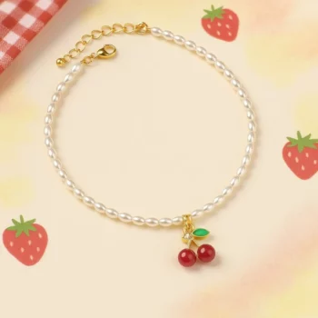 Lot de 6 (2,10€ Pièce) : Colliers Perles Blanches avec Petit Pendentif Fruit coloré – Acier Inoxydable – Image 2