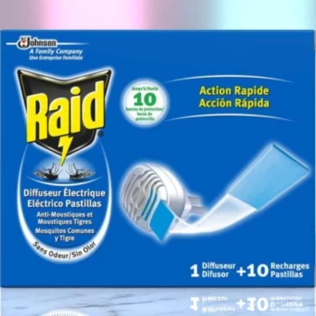 Lot de 6 (6,80€ unité) : Appareil Électrique Anti-Moustiques + 10 Pastilles Recharges – RAID – Image 2