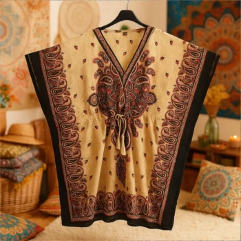 Lot de 6 Couleurs mélangées (1,80€ Pièce) : Tunique style CAFTAN Motif Paisley Couleurs Aléatoires MADE IN INDIA