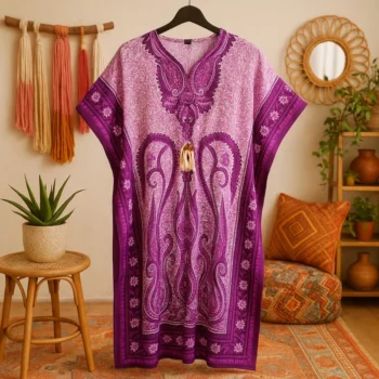 Lot de 6 Couleurs mélangées (2€ Pièce) : Robe style CAFTAN Grand motif arabesque Couleurs Aléatoires MADE IN INDIA