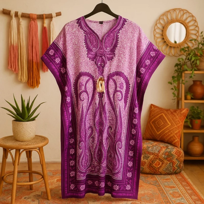 Lot de 6 Couleurs mélangées (2€ Pièce) : Robe style CAFTAN Grand motif arabesque Couleurs Aléatoires MADE IN INDIA