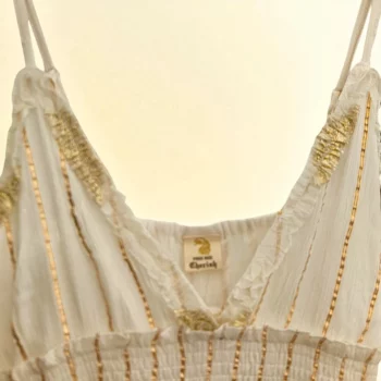Robe courte Blanc écru Bretelles ajustables à Rayures Dorées - MADE IN INDIA – Image 3
